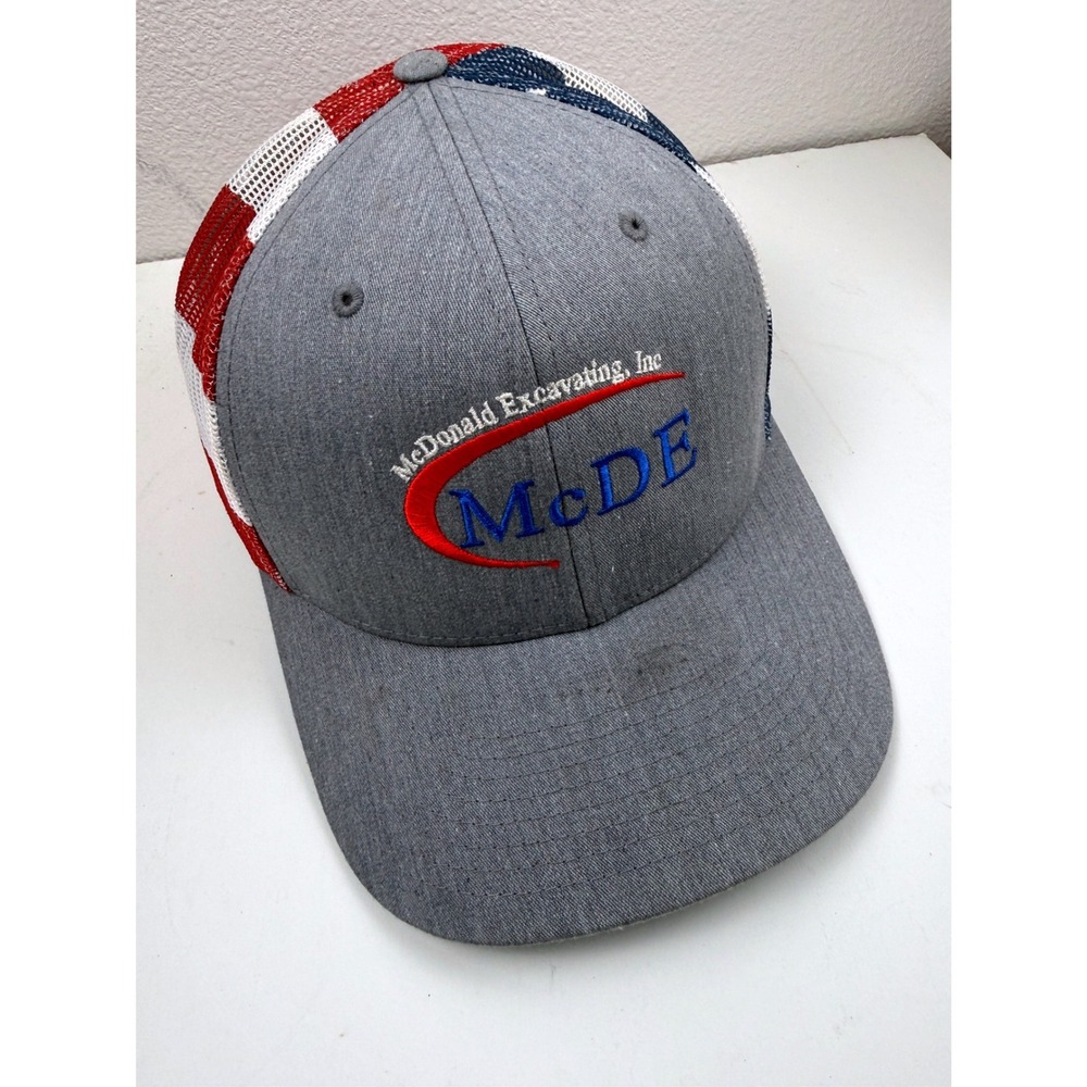 Richardson 112PM Trucker Hat McDonald Excavating McDE American Flag Snapback Gra